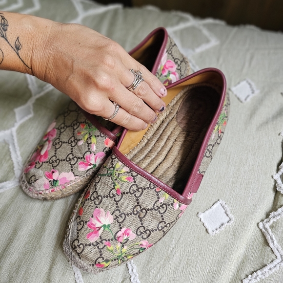 FLASH SALE❗️Gucci GG Bloom Floral Print Logo Monogram Canvas Espadrilles Slip … - Picture 9 of 16